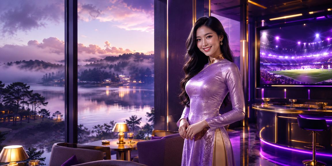 Cô gái mặc áo dài Đà Lạt xem kết quả cá cược bóng đá trên điện thoại