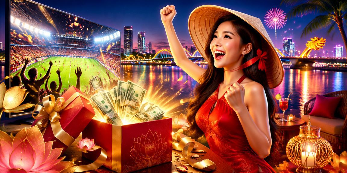 Cảnh đặt cược thể thao tại Đà Nẵng với biểu tượng nón lá truyền thống Việt Nam