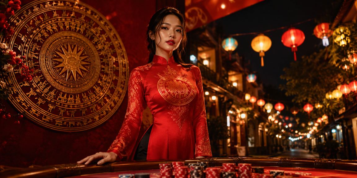 Người phụ nữ mặc áo dài truyền thống Hà Nội đang chơi slot game trên điện thoại thông minh