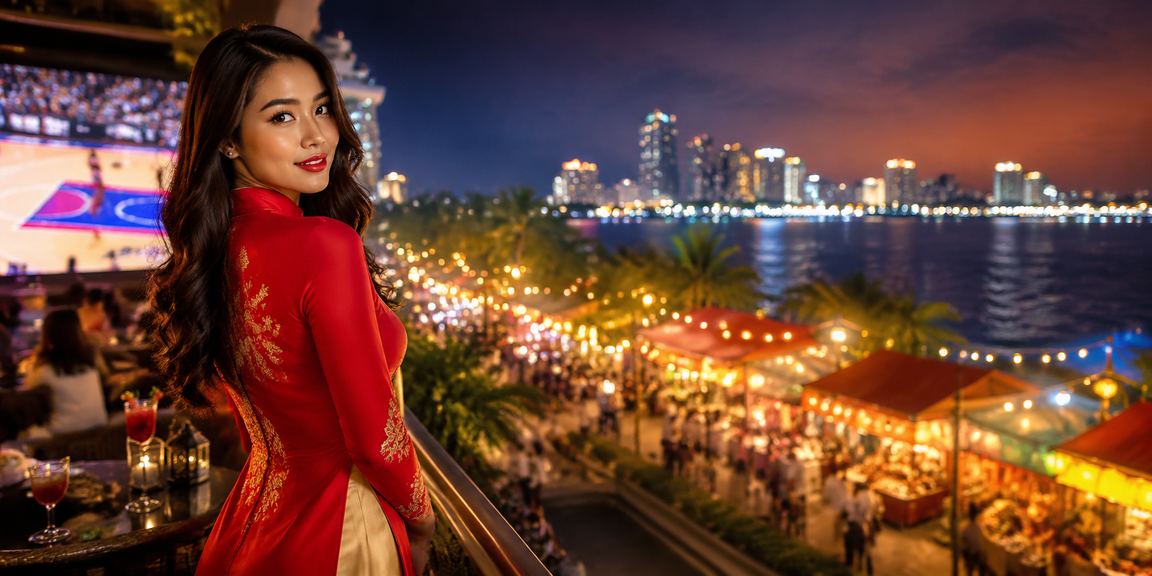 Người chơi mặc áo dài xem kết quả cược bóng rổ tại TP. Hồ Chí Minh