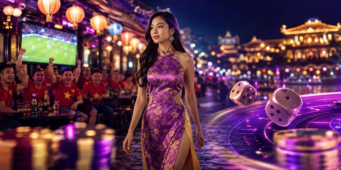Trò chơi tài xỉu với xúc xắc trong không khí chợ đêm Huế náo nhiệt, ánh đèn lung linh