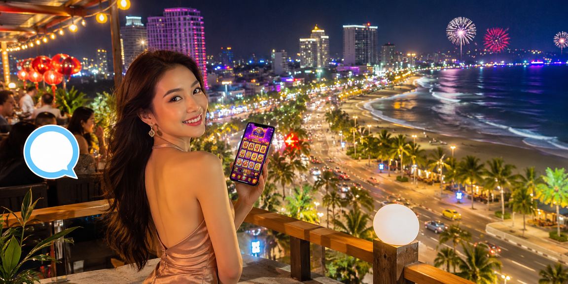 Người chơi tại Nha Trang thư giãn bên bờ biển và kiểm tra tài khoản cược trên điện thoại